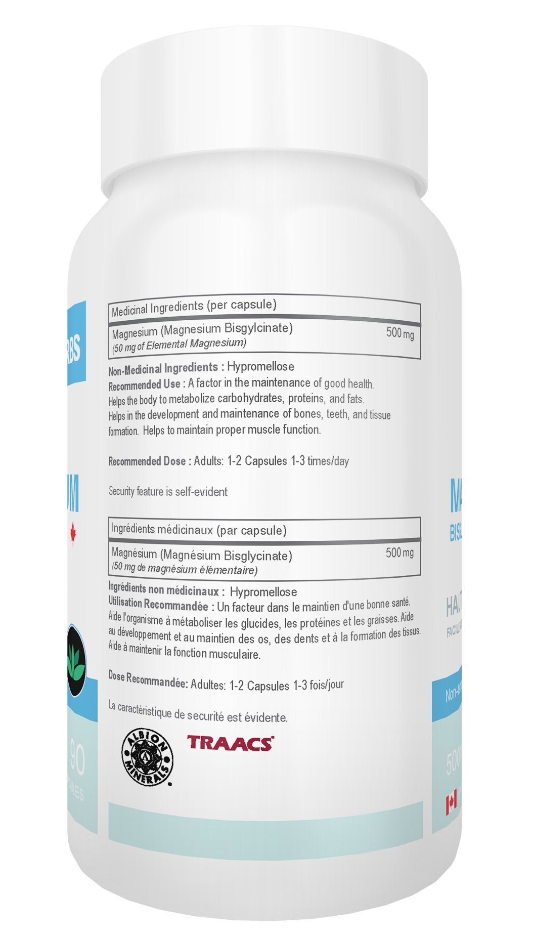 Magnesium Bisglycinate – Highest Absorption – Premium Grade – No Fillers – Non Buffered – 90 Veg Caps – 500mg Magnesium Bisglycinate per Cap (50mg Elemental Magnesium) - Medaid International