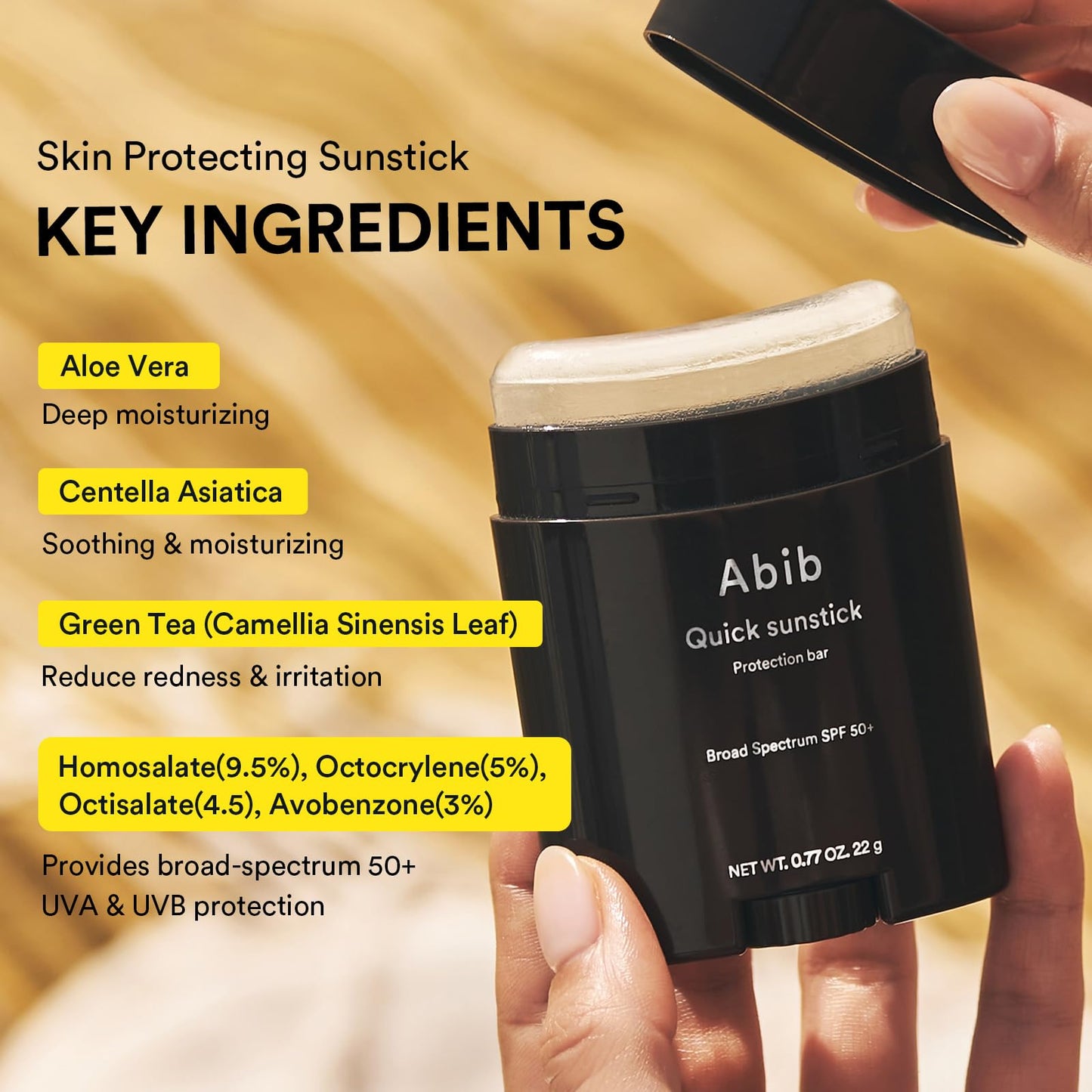 Abib Quick Sunstick Protection Bar SPF50+ 0.77 oz / 22 g (Glowing) | Korean Suncreen Stick Suncare Sunblock, No Whitecast, Protector Solar Barra, Centella Asiatica Extract, Aloe Extract - Medaid International