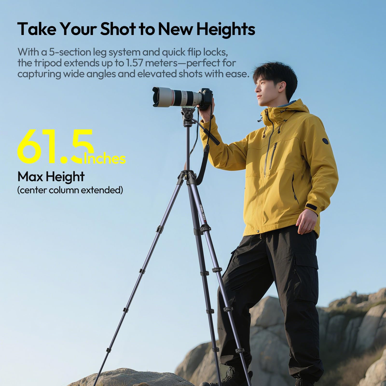 ULANZI Ombra Video Ⅱ Camera Tripod with Fluid Head, 61.5" Travel Tripod with 360° Rotated Arca Quick Release Plate, Portable Stand for Phone Camera Vlogging Video Shooting with Carry Bag Phone Clamp - Medaid International