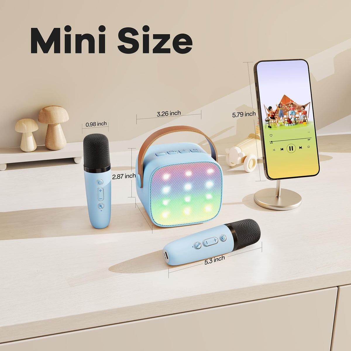 Karaoke Machine for Kids, Portable Bluetooth Speaker with 2 Wireless Microphones,18 Pre-Loaded Songs, Birthday for 3 4 5 6 7 8 + Year Old Boys Toys - MULTICOLOR