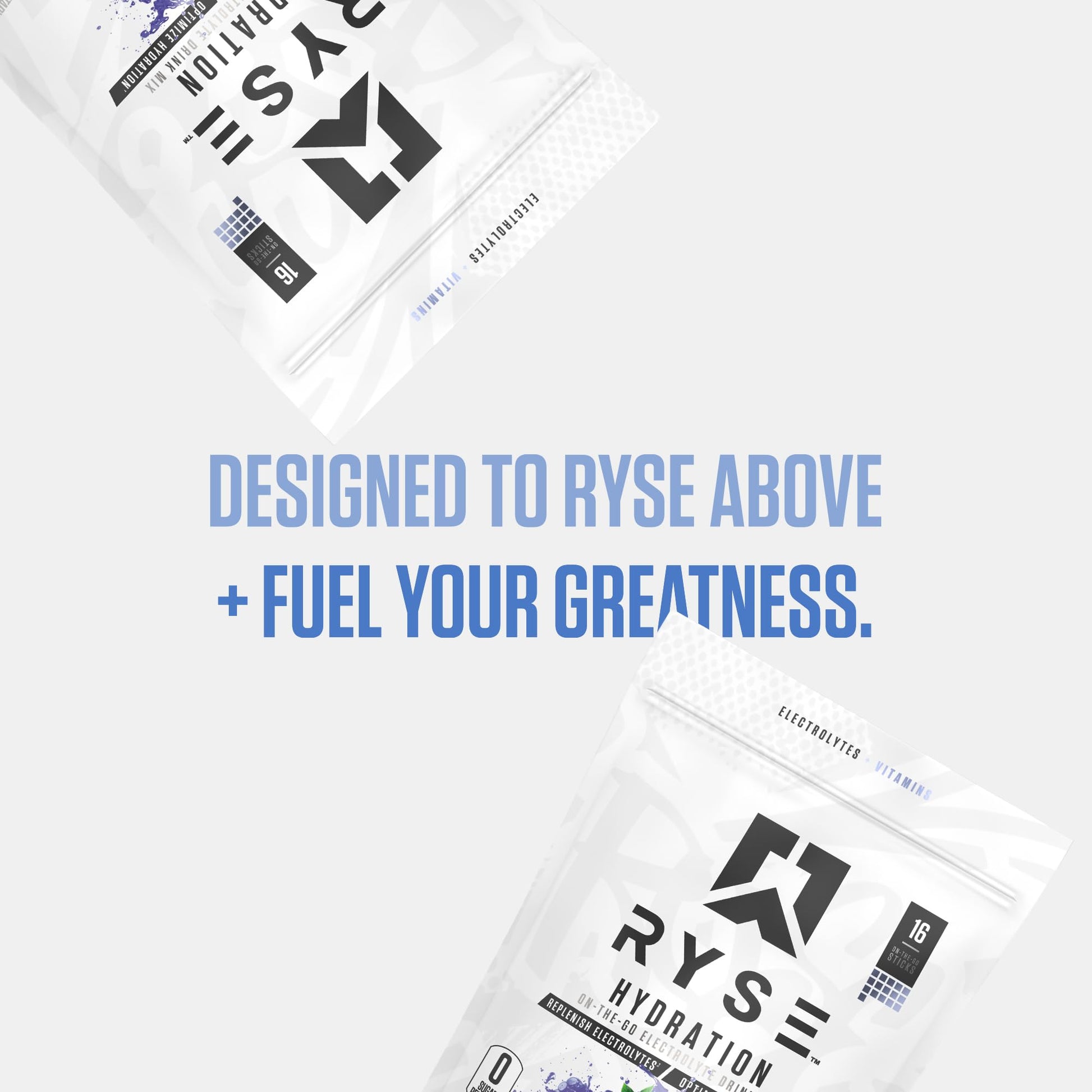 RYSE Hydration Electrolyte Powder Drink Mix Packets - Blue Raspberry - Sugar-Free Full Spectrum Electrolytes with Essential Vitamins, Taurine and Choline for Rehydration - 16 Serving Sticks - Medaid International