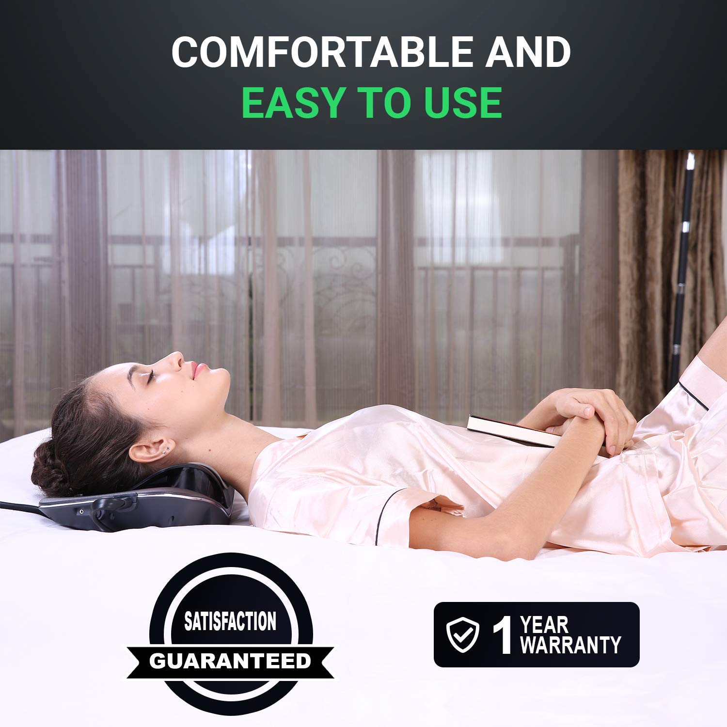 Neck Traction with Heat Therapy by Dynamic Wedge Cervical - Automatic Device, Multi-Function Programs, Adjustable Temperature - Neck Pain Relief, Stretcher - Medaid International