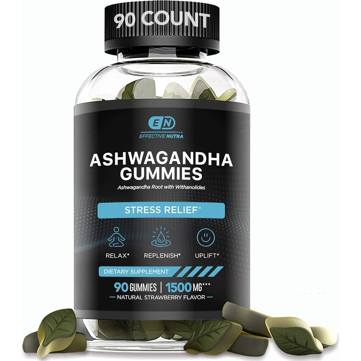 Ashwagandha Gummies 1500mg - Stress Relief, Immune Support, Calm Mood & Increased Energy - Ashwagandha Supplements for Men & Women - Natural Strawberry Flavor (90 Count) - Medaid International