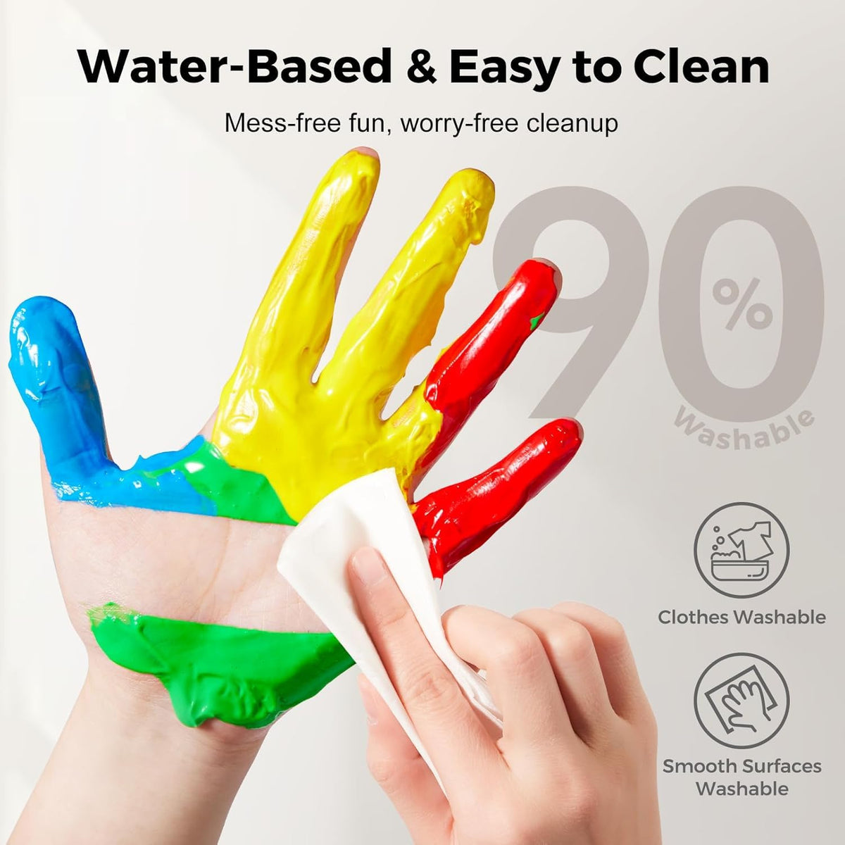 KASTWAVE Washable Finger Paints for Toddlers, 12 Colors Non-Toxic Baby Paint, Safe Art Supplies Hand & Foot Painting, Preschool Learning Gifts Kids Age 2+ (2.1 fl oz)