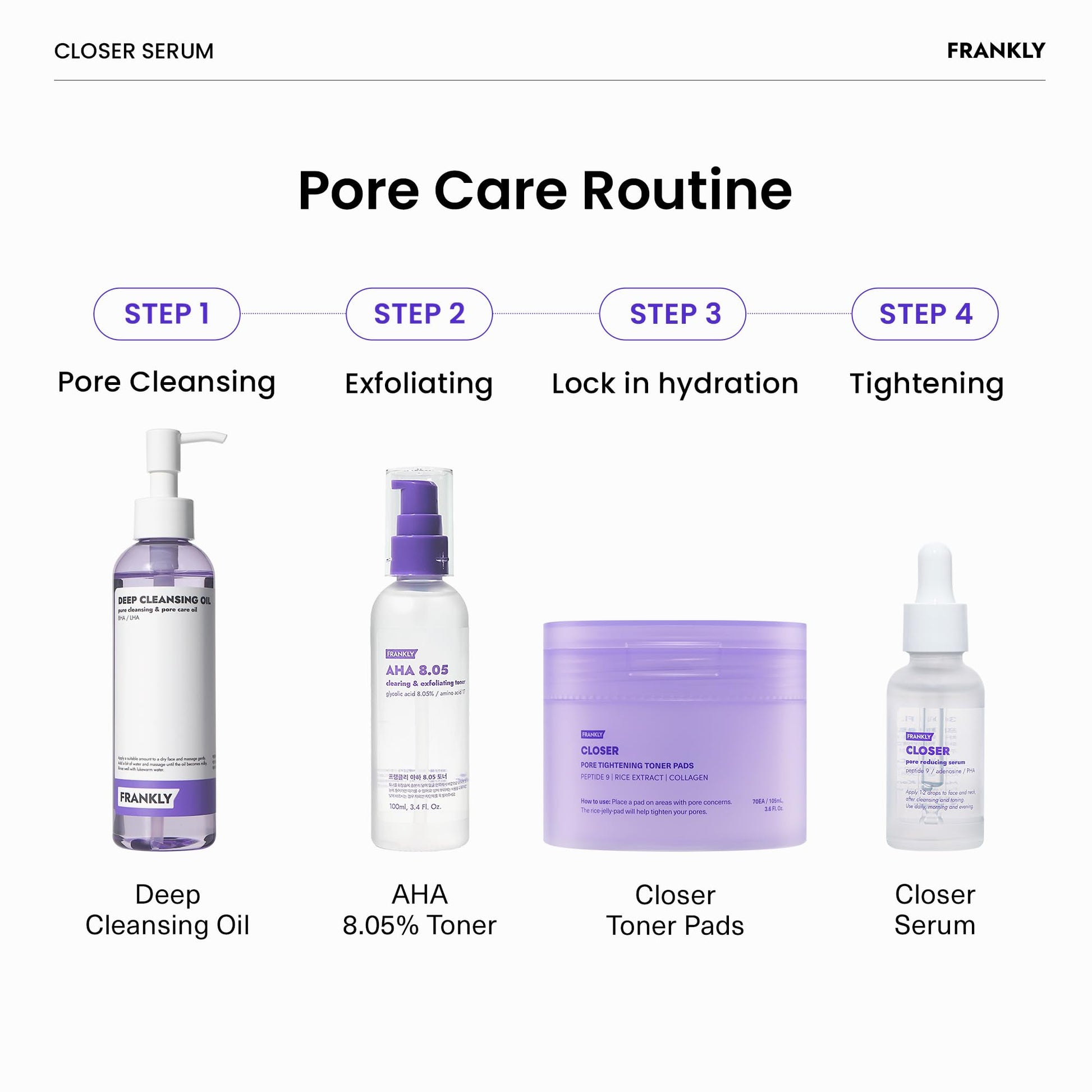 FRANKLY Closer Serum | Pore Minimizer Serum | 9 Peptides, Vegan Collagen, Adenosine, PHA | Korean Pore Minimizer for Glass Skin, Anti-Aging, Hydration, Elasticity | 1.01 fl oz - Medaid International
