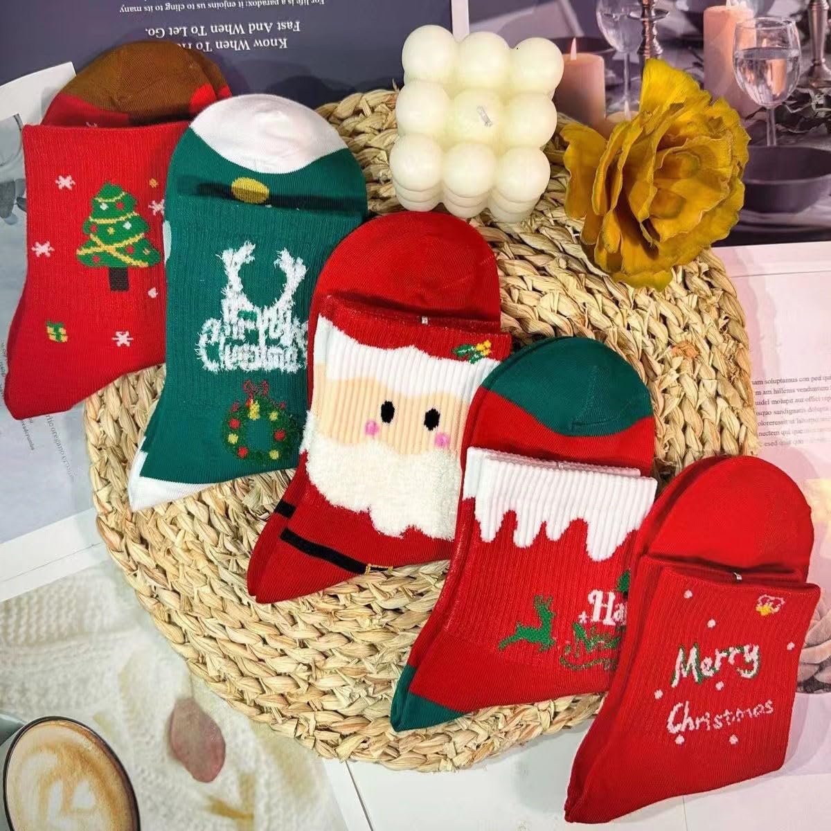 XnxnzhHo 5 Pair Christmas Crew Socks for Womens, Cute Athletic Ankle Sock Soft Warm Girls Short Socks, for Winter Xmas Sock Present - Medaid International