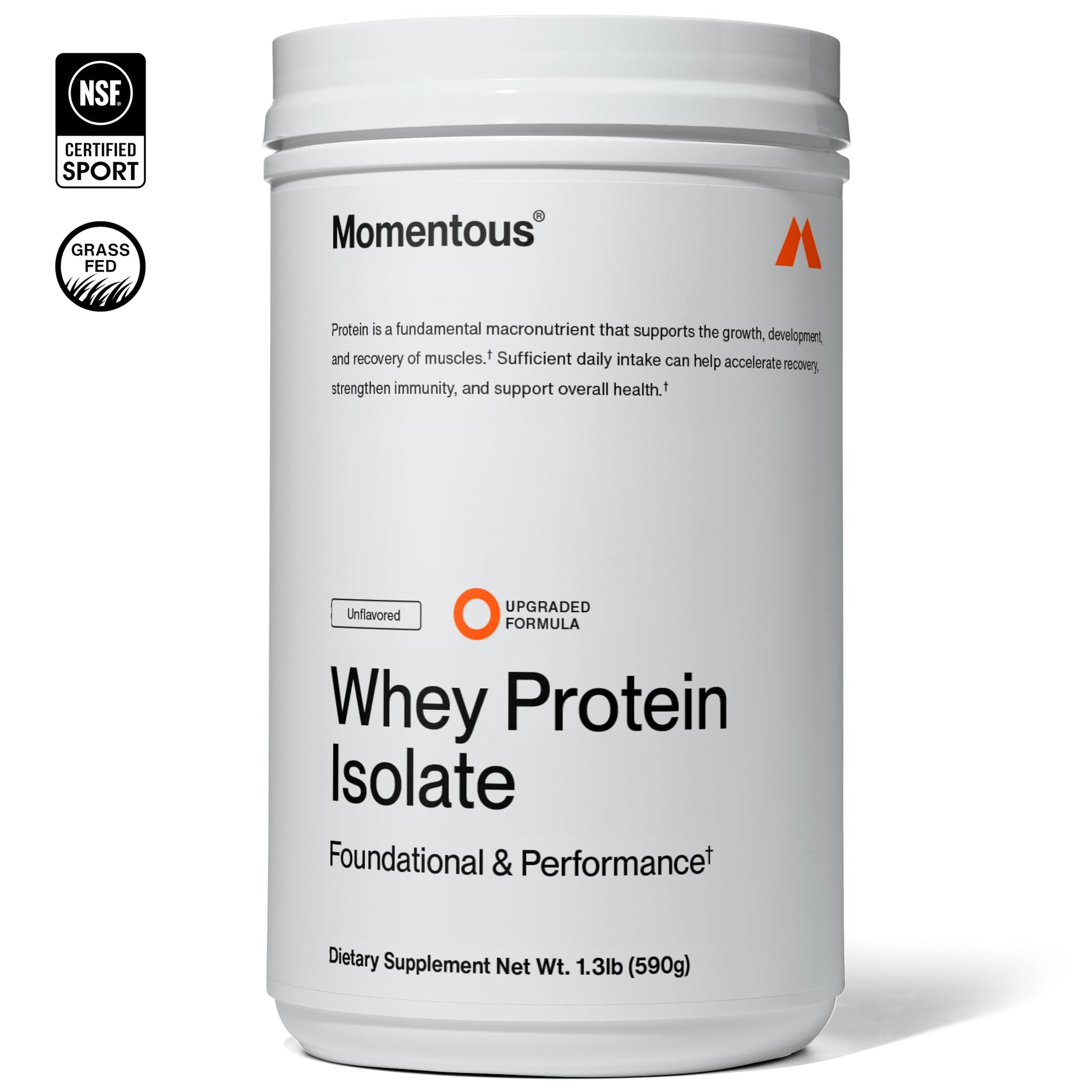 Momentous Essential Grass-Fed Whey Protein Powder - 20 g Whey Isolate Protein - NSF Certified for Sport - Gluten-Free - 25 Servings for Essential Everyday Use - Unflavored - Package May Vary - Medaid International