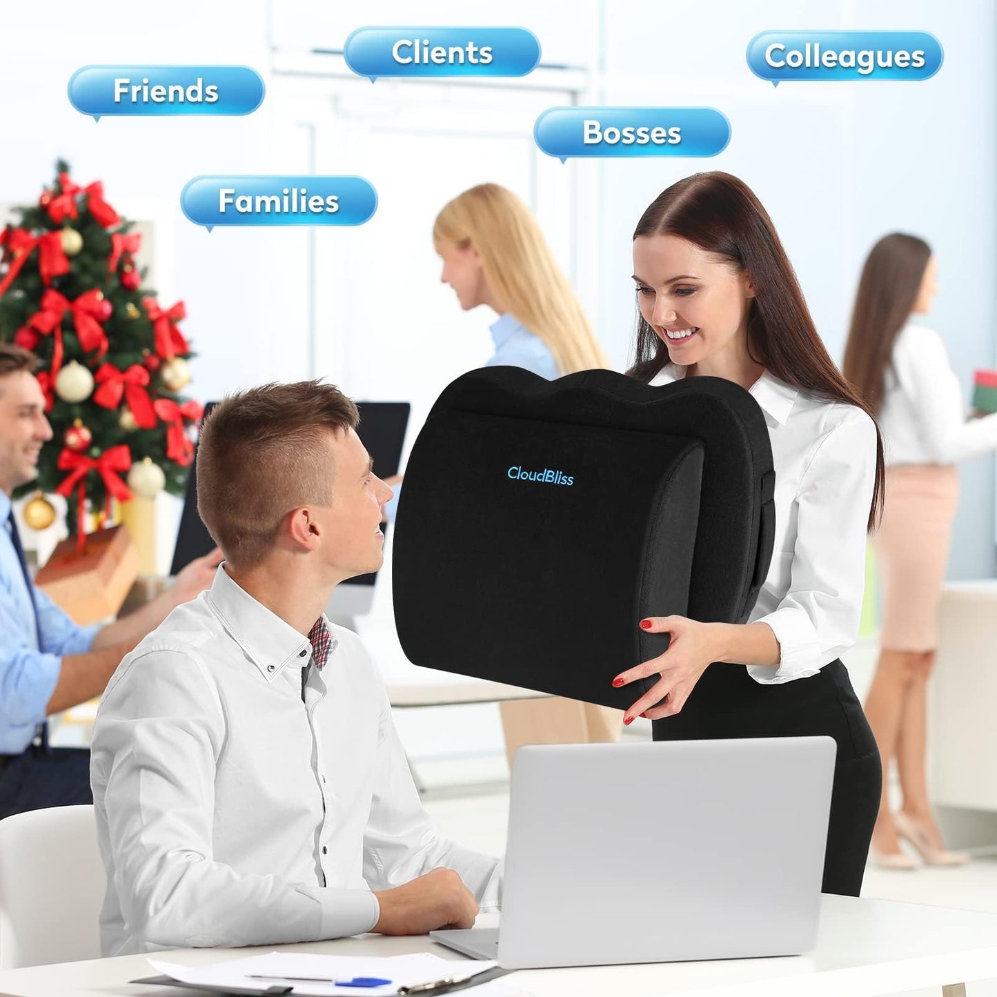 CloudBliss Seat Cushion,Office Chair Cushion,Car Seat Cushions,Lumbar Support Pillow for Office Chair,Back Support Memory Foam Pillow Coccyx Cushions for Tailbone Pain,Sciatica Back Pain Relief Black - Medaid International