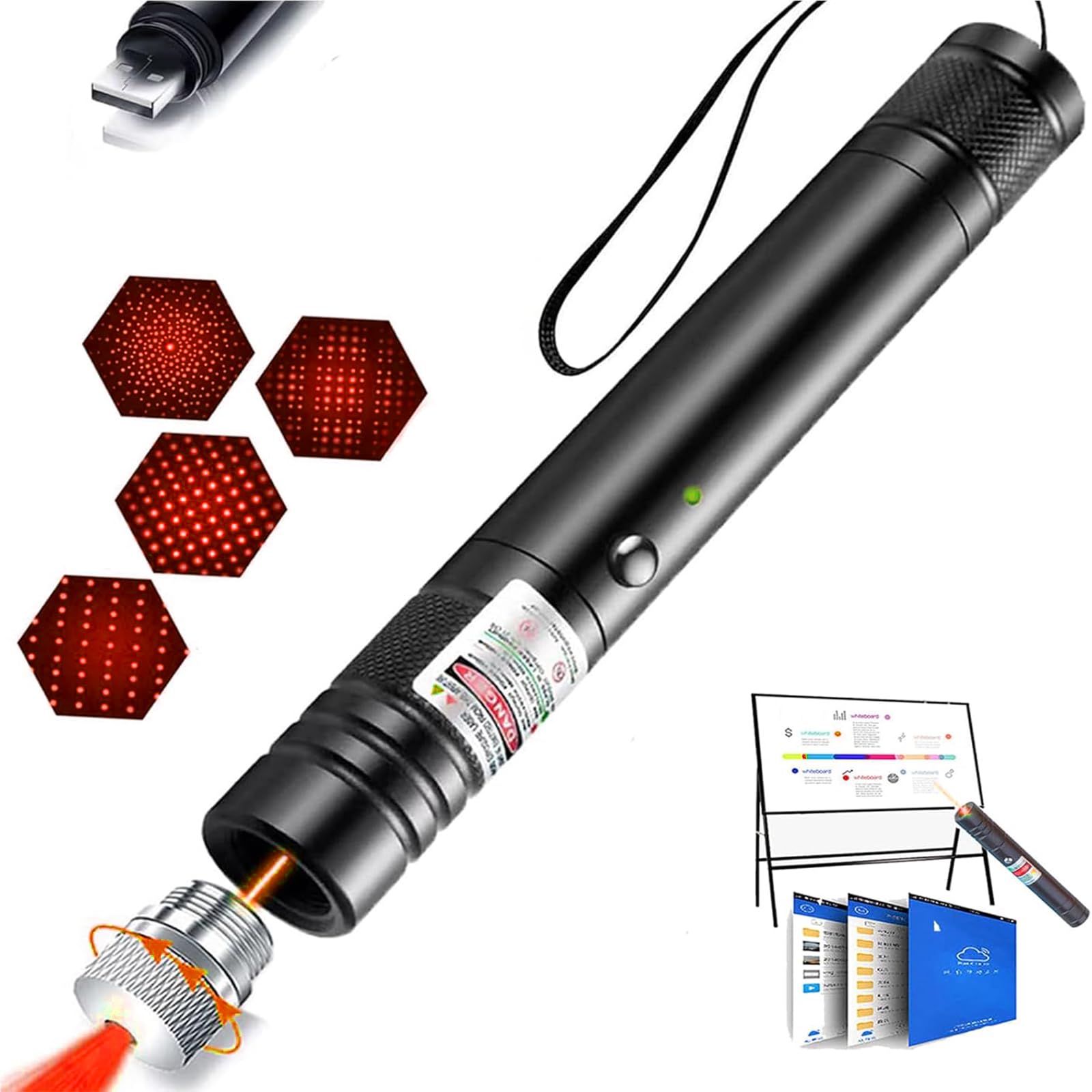 Red Laser Pointer, High Power Laser Pointer, Suitable for Tv/LED/LCD Screen Demonstrations, Outdoor Exploration, and Construction Projects, with USB Charging Option - Medaid International