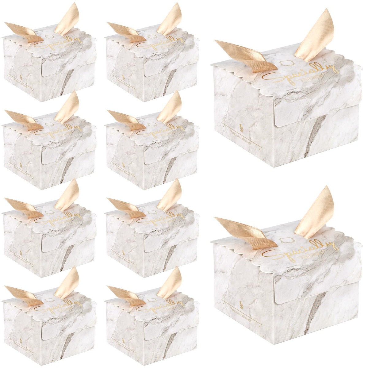 KASTWAVE 20 Pack Small Marble White Gift Candy Boxes, Party Favor Boxes with Ribbon for Wedding, Baby Shower, Birthday Party Decorations (2.6x2.6x1.8 inch)