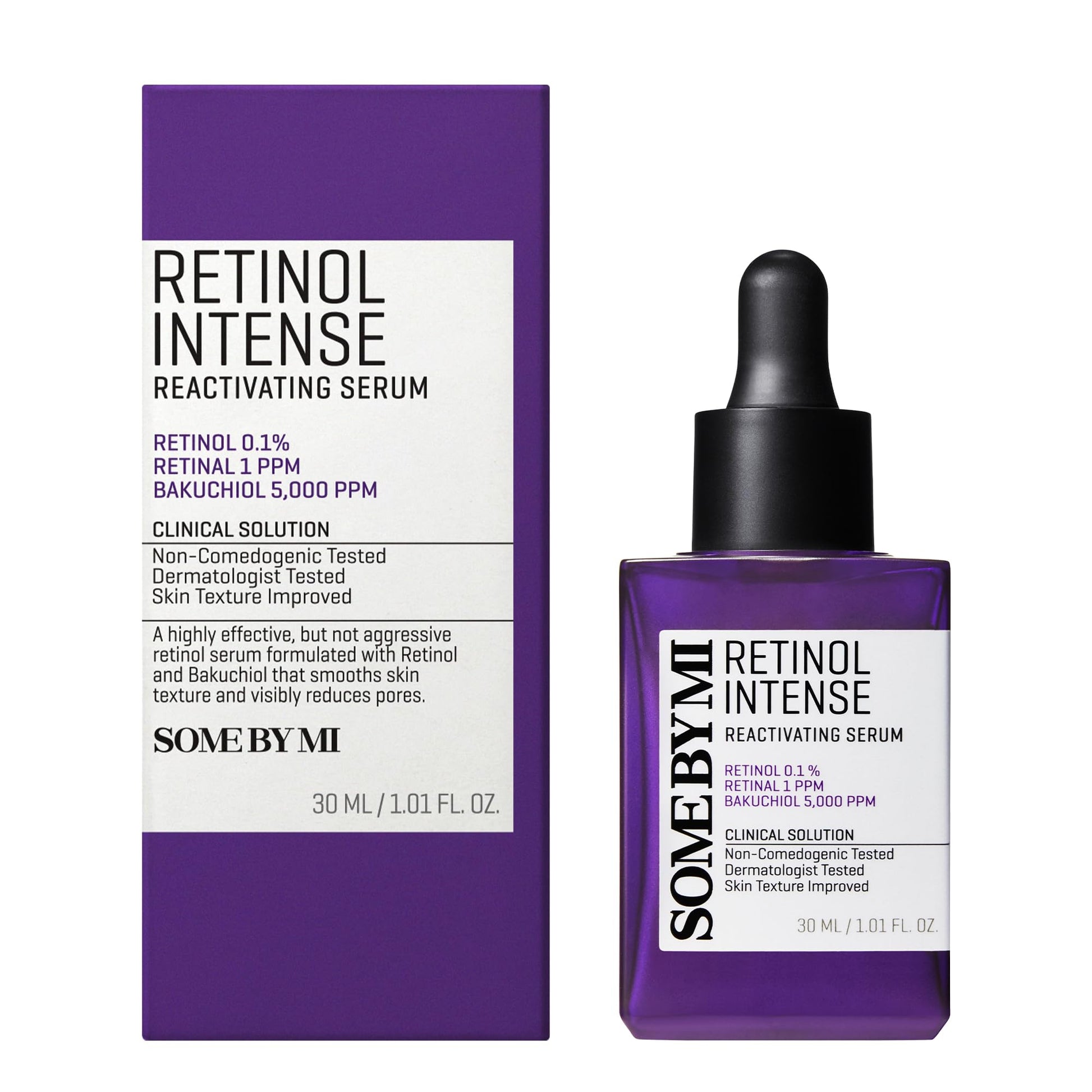 SOME BY MI Retinol Intense Reactivating Serum – 1.01oz, 30ml – Korean Bakuchiol Retinol Serum for Face Firming – Improves Signs of Aging, Minimizes Pore Size & Refines Skin Texture – Korean Skin Care - Medaid International