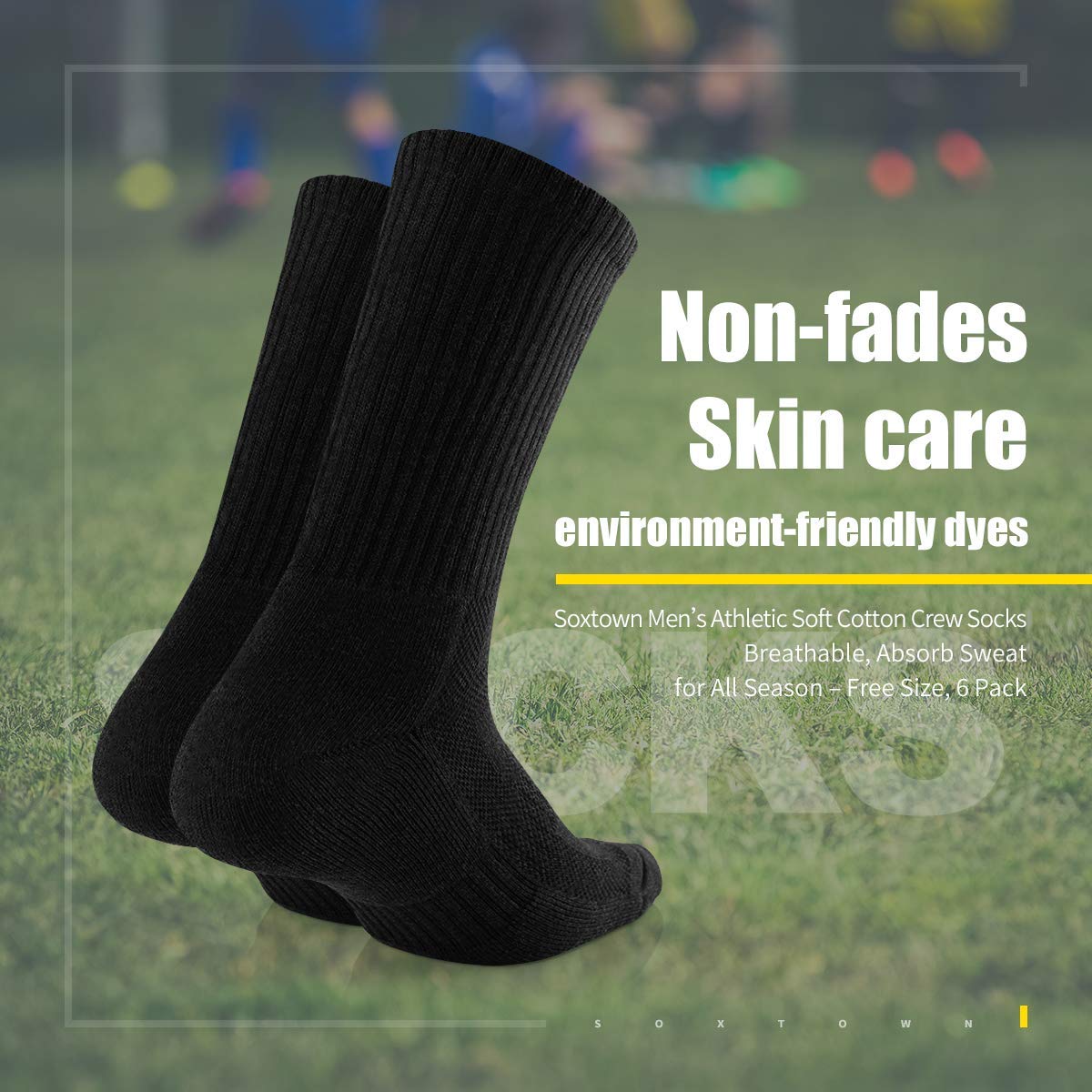 SOX TOWN Unisex Cushioned Crew Training Athletic Socks Men & Women with Combed Cotton Moisture Wicking Breathable Performance(Black L) - Medaid International