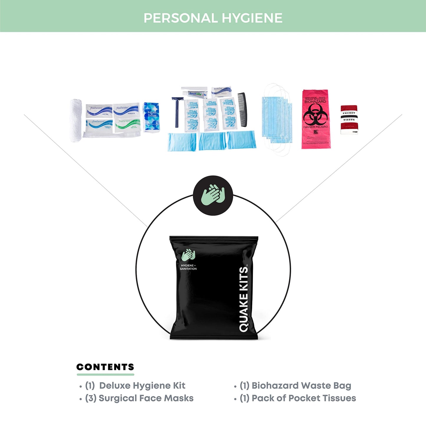 QK 1-Person, 72hr Completely Prepared Survival Kit for Emergency Preparedness - Go Bag Includes First Aid, Deluxe Survival Tools, Food and Water. Emergency Kit for Earthquakes and Other Disasters.