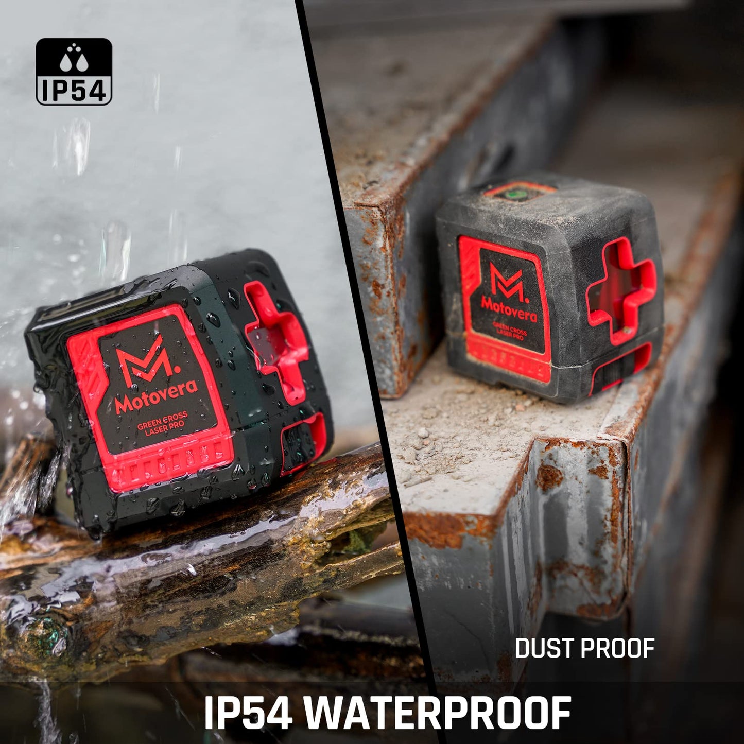 Motovera Laser Level, 100 feet Self Leveling Laser Level, Green Cross Line Rotary Lasers, 4 Brightness Adjustment, Manual Self leveling and Pulse Mode, IP54 Waterproof Battery Carrying Bag Included - Medaid International
