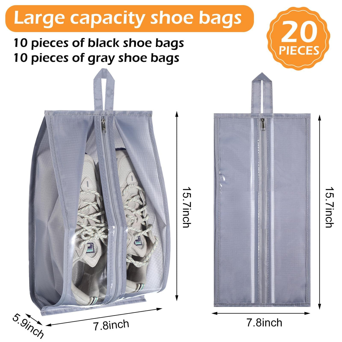 KASTWAVE 20 Pcs Shoe Bags for Travel Waterproof Sneaker Bag Multi Color Shoe Carrier with Zipper Portable Shoe Pouch for Men Women