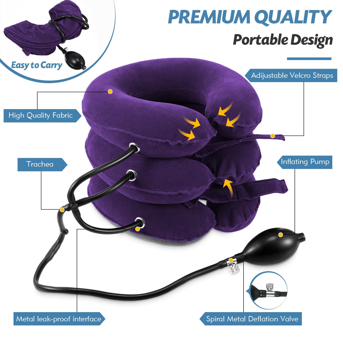 Jaximy Neck Stretcher for Neck Pain Relief, Cervical Traction Device, Neck Traction Device, Adjustable Inflatable Neck Brace & Cervical Neck Traction Device Home Use Decompression(Purple) - Medaid International