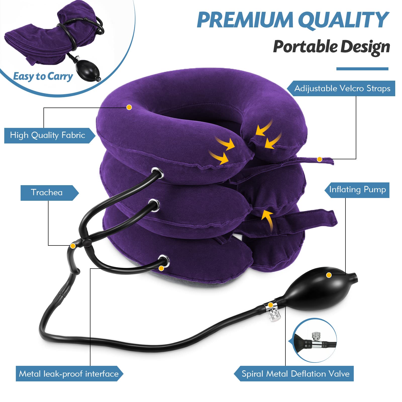 Jaximy Neck Stretcher for Neck Pain Relief, Cervical Traction Device, Neck Traction Device, Adjustable Inflatable Neck Brace & Cervical Neck Traction Device Home Use Decompression(Purple) - Medaid International
