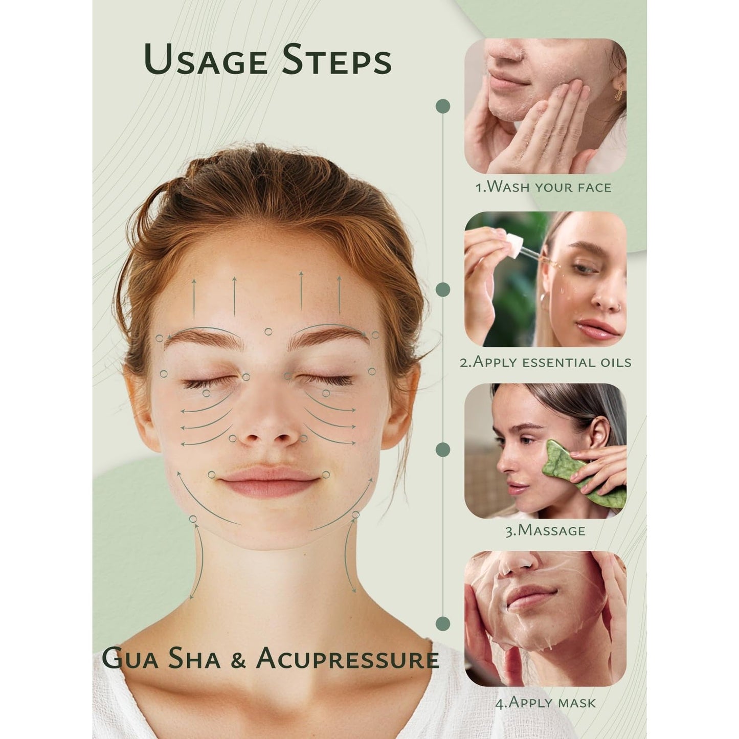 Rena Chris Natural Jade Gua Sha Facial Tools - Acupressure & Gua Sha for Face Massage, Jawline Sculpting, Puffiness Reduction, Skin Care Tool (Green) - Medaid International
