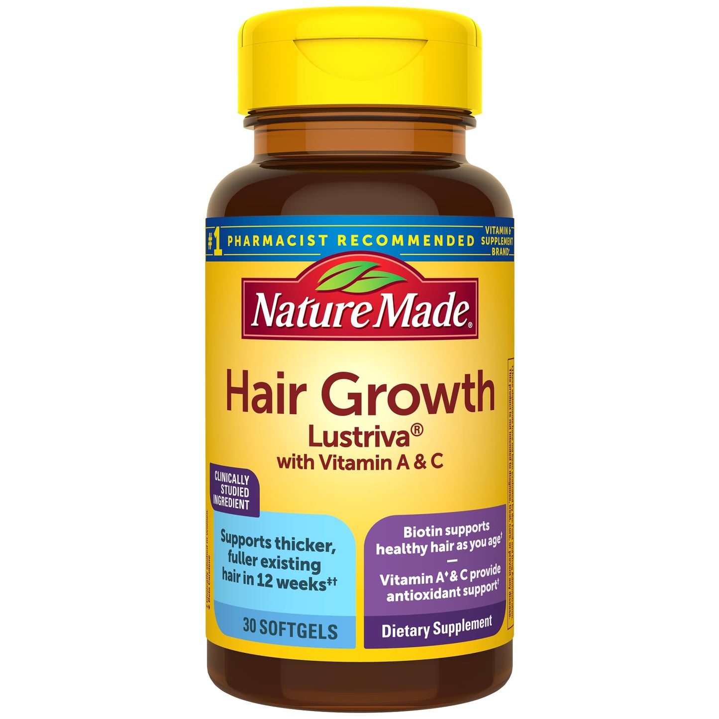Nature Made Hair Growth Softgels with Lustriva, Biotin, Vitamin C & A, Support Healthy Hair as You Age, 30 Softgels, 30 Day Supply - Medaid International