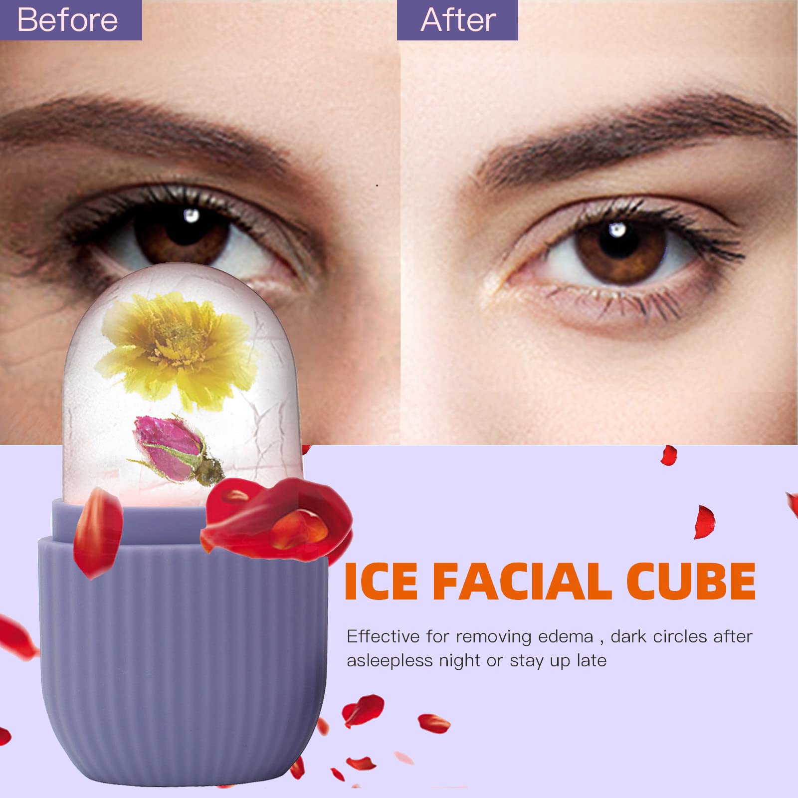 XHJRI Ice Face Roller Massager,Ice Cube Roller for Face, Eyes and Neck Naturally Conditioning and Skin Care,De-Puff Eye Bags,Reduce Migraine Pain,Reusable Massage Silicone Ice Mold (Purple) - Medaid International