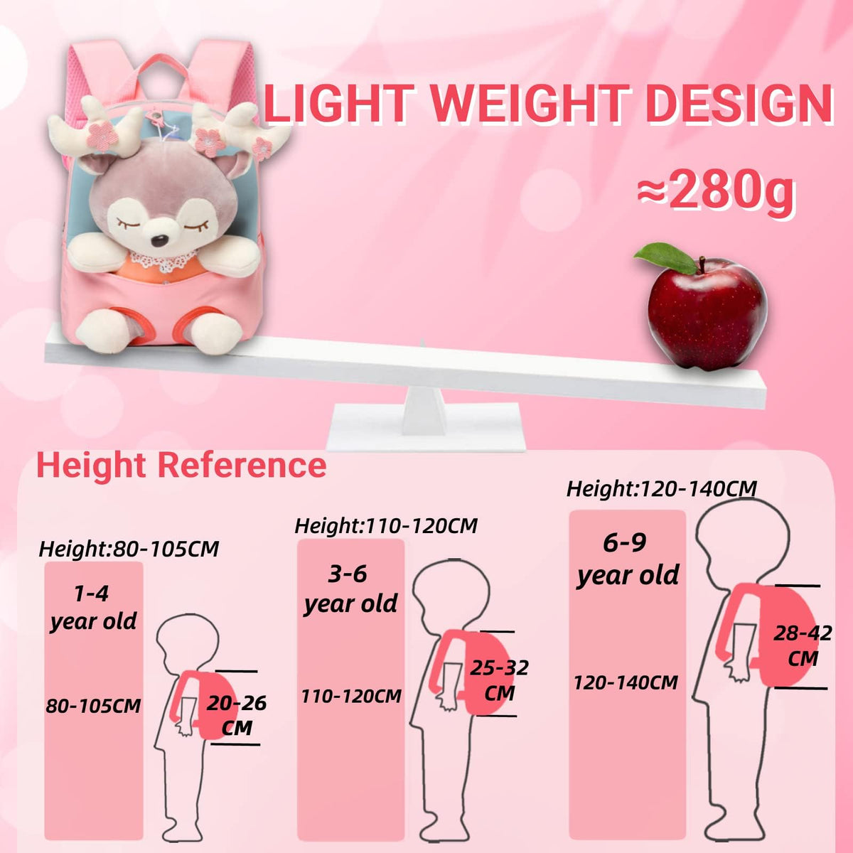 TERRIFI Little Doll Stuffed Animal kids Plush Backpack, Lovely Toddler Backpack, Cartoon Preschool Purse for Kids, Suitable for 2-6 Years Girl Boy (Pink)