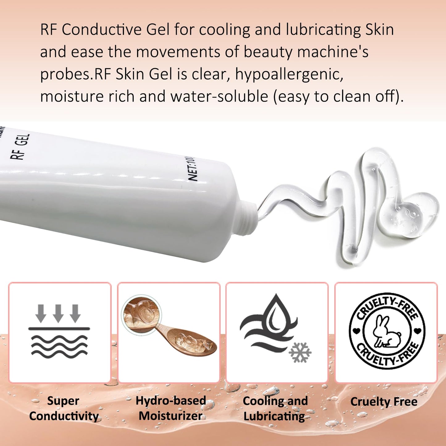 RF Conductive Gel for Microcurrent Facial Device, Hydrating Cream for Radio Frequency Skin Tightening Machines, Paraben-free Skin Cooling Gel for IPL Hair Removals - Medaid International