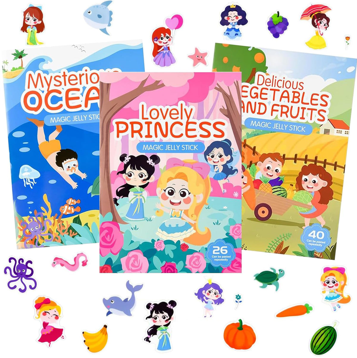KASTWAVE 3-Pack Reusable 3D Sticker Books | Toddler Activity Scenes for Ages 2-4, Educational Learning Toys & Gifts for Boys & Girls