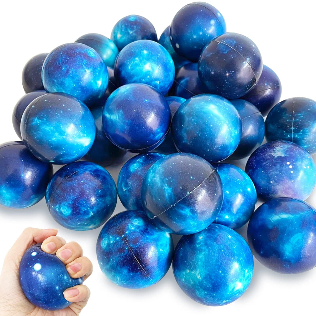 Kastwave Galaxy Stress Balls, 24 Pcs Space Theme 2.5 Inch Balls Mini Relief Ball, Fidget Toy Anxiety Toys, For School Reward Birthday Party Favor Gifts