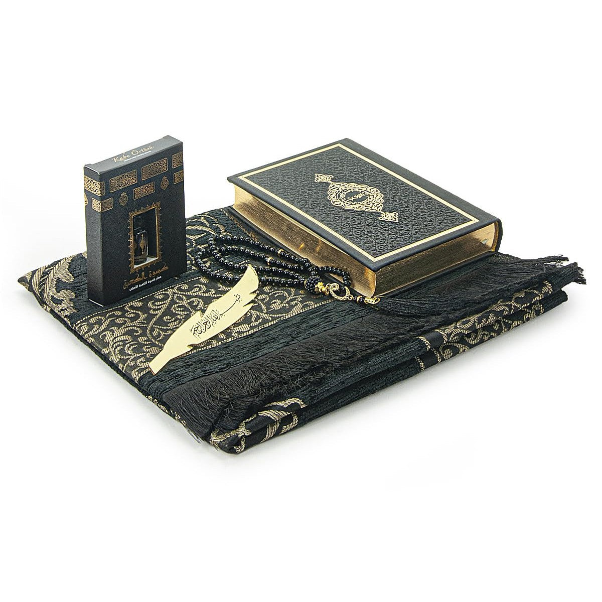 ihvan online Prayer Gift Set for Men & Women, Muslim Prayer Rug, Salah Mat, Beads Taasbih, Arabic Holy Quran, Islamic Gift Set for Ramadan & Eid, Black - Medaid International