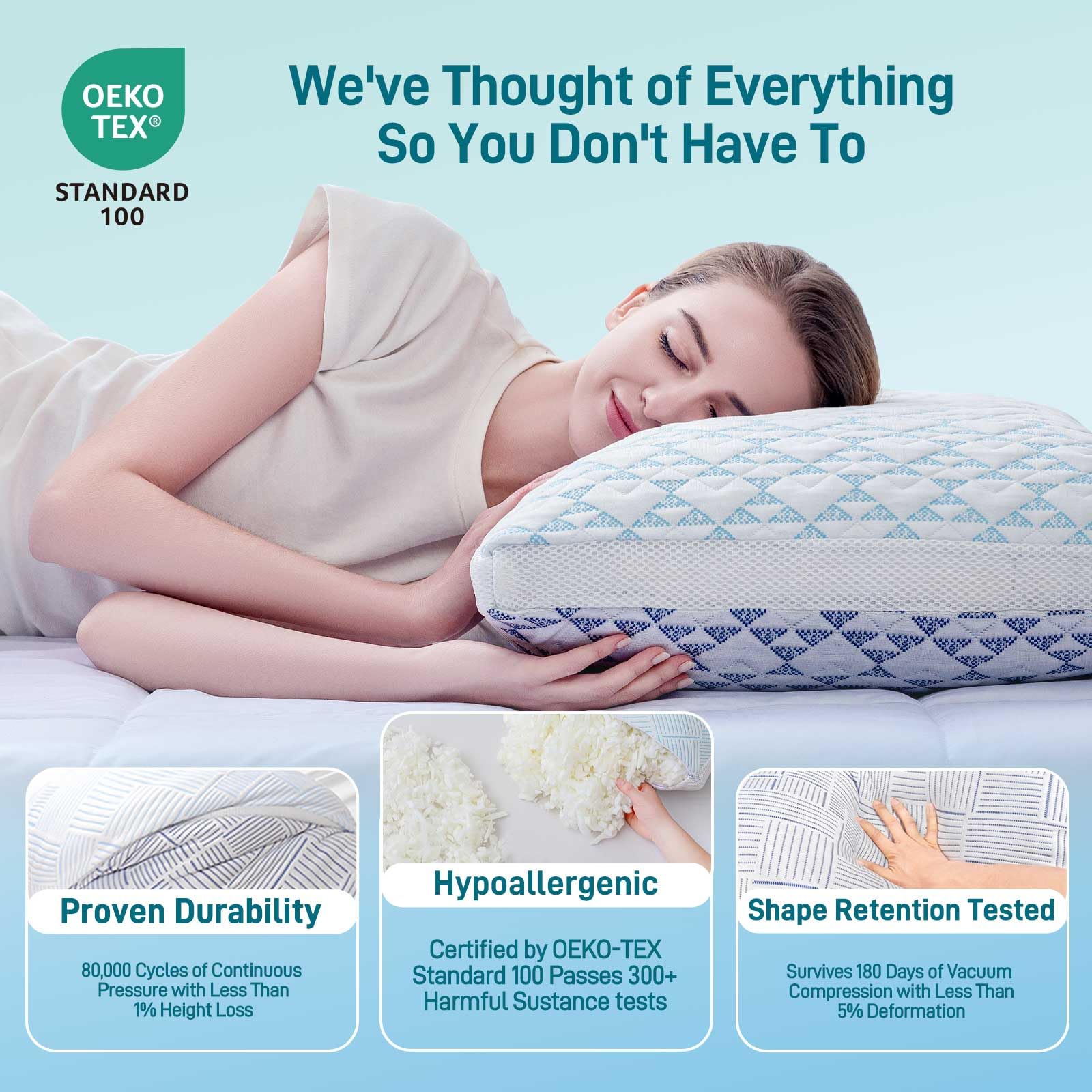 Caelorin Shredded Memory Foam Cooling Soft Bamboo Viscose Pillows Queen Size Set of 2, Adjustable Hypoallergenic Hotel Quality Bed Pillows for Side, Stomach and Back Sleeper, Oeko-TEX Certified - Medaid International