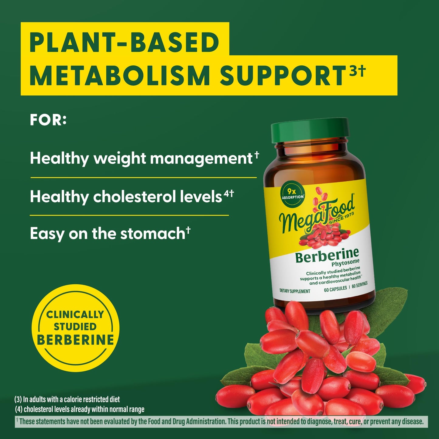 MegaFood Berberine Phytosome - Berberine Supplement 550 mg Per Serving, 1100 mg Daily - 9X Absorption - Supports A Healthy Metabolism & Cholesterol Levels - Vegan - 60 Capsules, 30 Day Supply - Medaid International