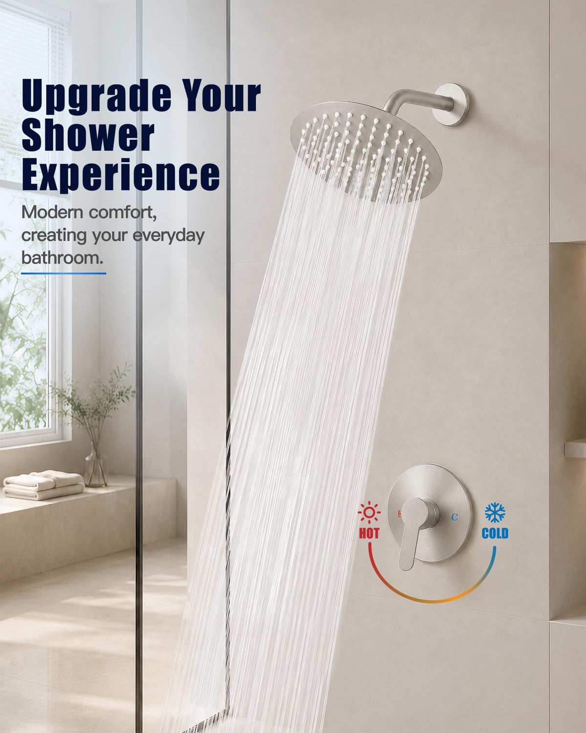 Heyalan Shower Faucet Set Brushed Nickel 8 Inch Round Showerhead Bathroom SUS304 Stainless Steel Rainfall Shower System Wall Mount Single Function Shower Trim Kit with Rough-in Valve 1 Handle