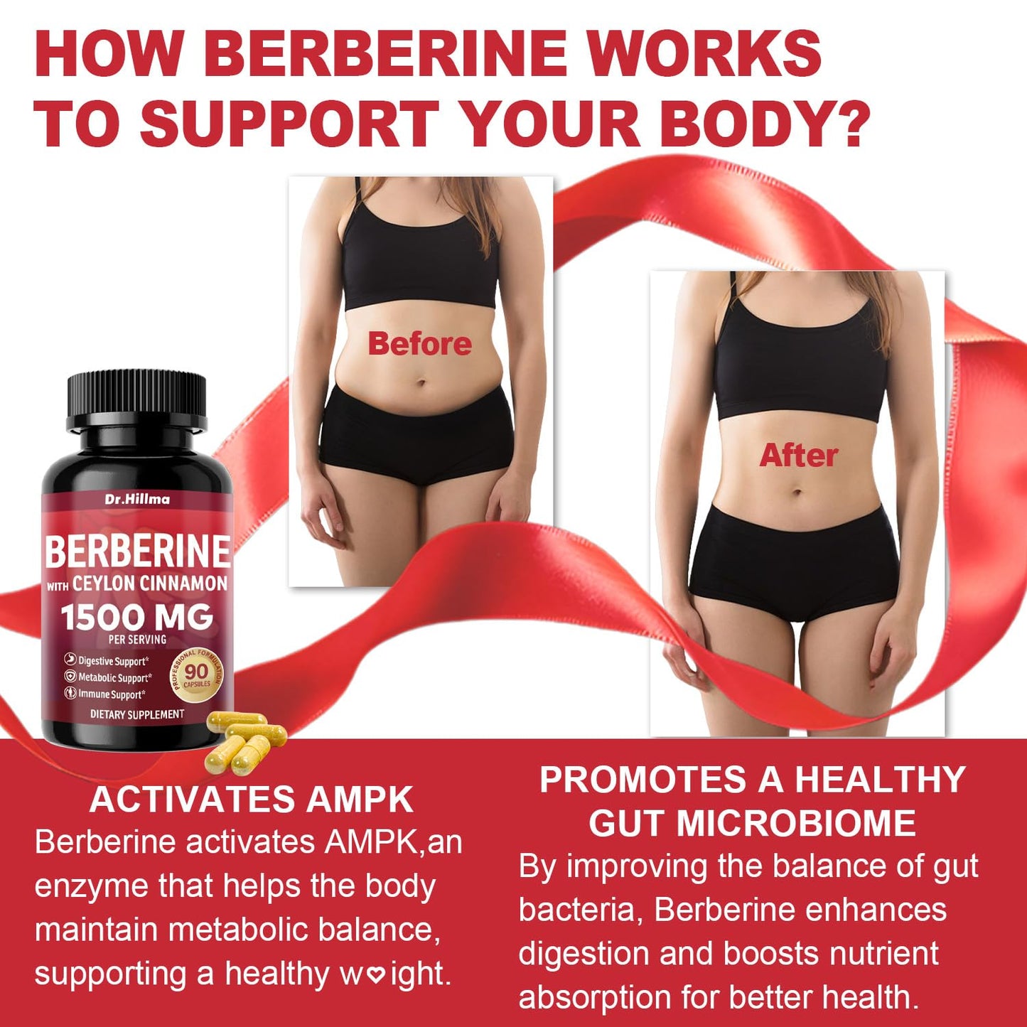 Dr.hillma Berberine Supplement 1500mg, High Bioavailability Berberine HCL with Ceylon Cinnamon, Supports Metabolic & Overall Wellness, Gluten Free, Non-GMO, 90 Capsules - Medaid International