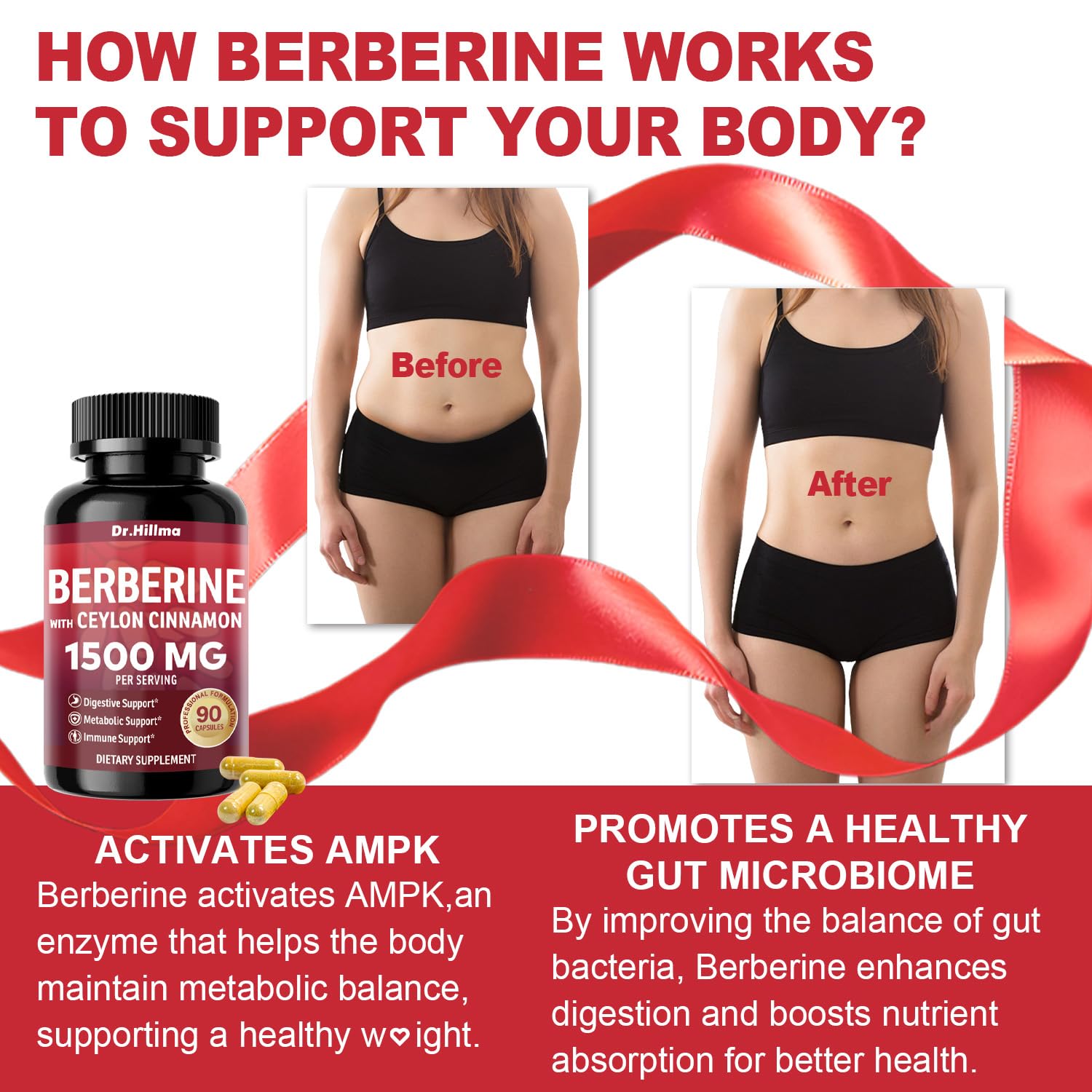 Dr.hillma Berberine Supplement 1500mg, High Bioavailability Berberine HCL with Ceylon Cinnamon, Supports Metabolic & Overall Wellness, Gluten Free, Non-GMO, 90 Capsules - Medaid International