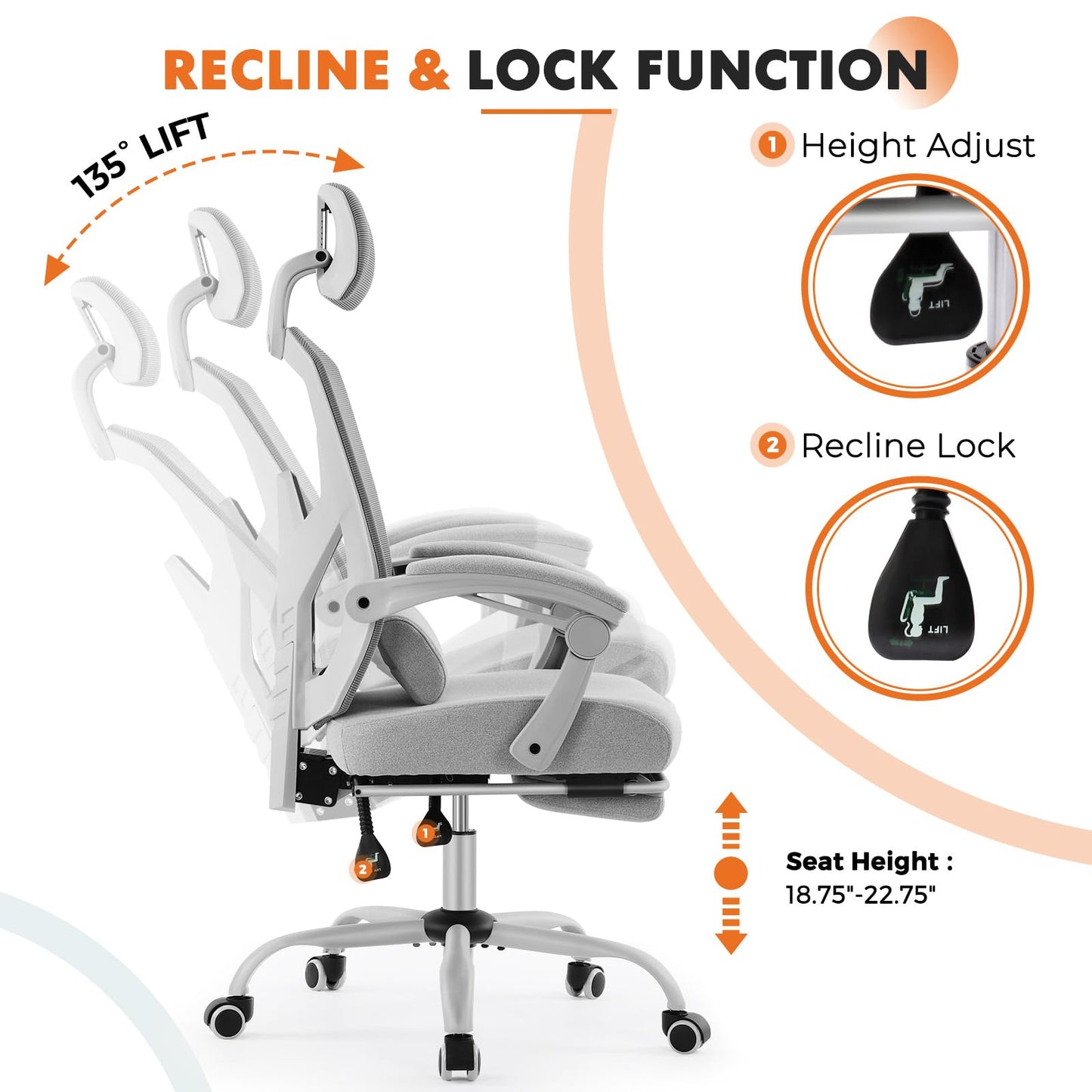 Sweetcrispy Office Computer Desk Chair, Ergonomic High-Back Mesh Rolling Work Swivel Chairs with Wheels, Comfortable Lumbar Support, Comfy Arms for Home, Bedroom, Study, Student, Classic Grey - Medaid International