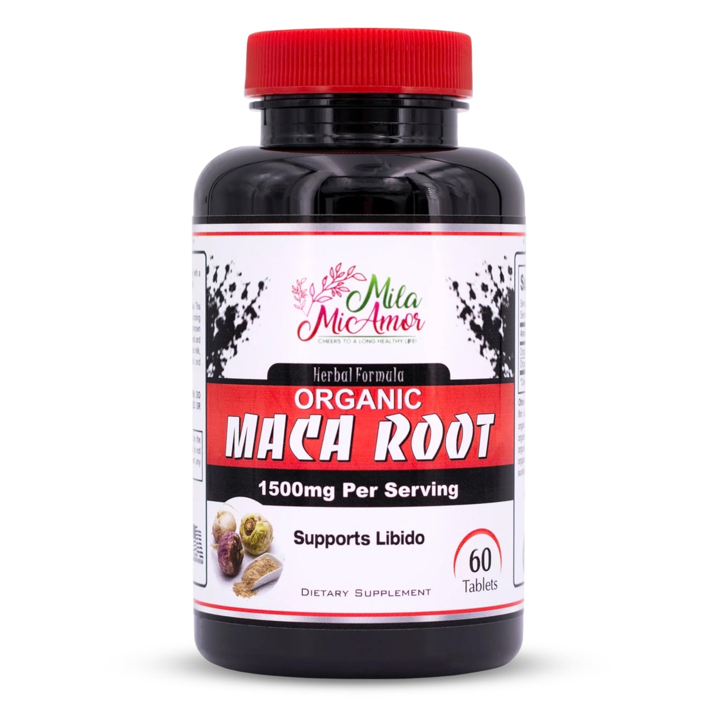 Mila Miamor Organic Maca Root Extract 1500 mg, Peak Performance for Men & Women, Sustained Energy & Hormone Support with Black Pepper, Non-GMO, 60 Tablets, US-Made - Medaid International