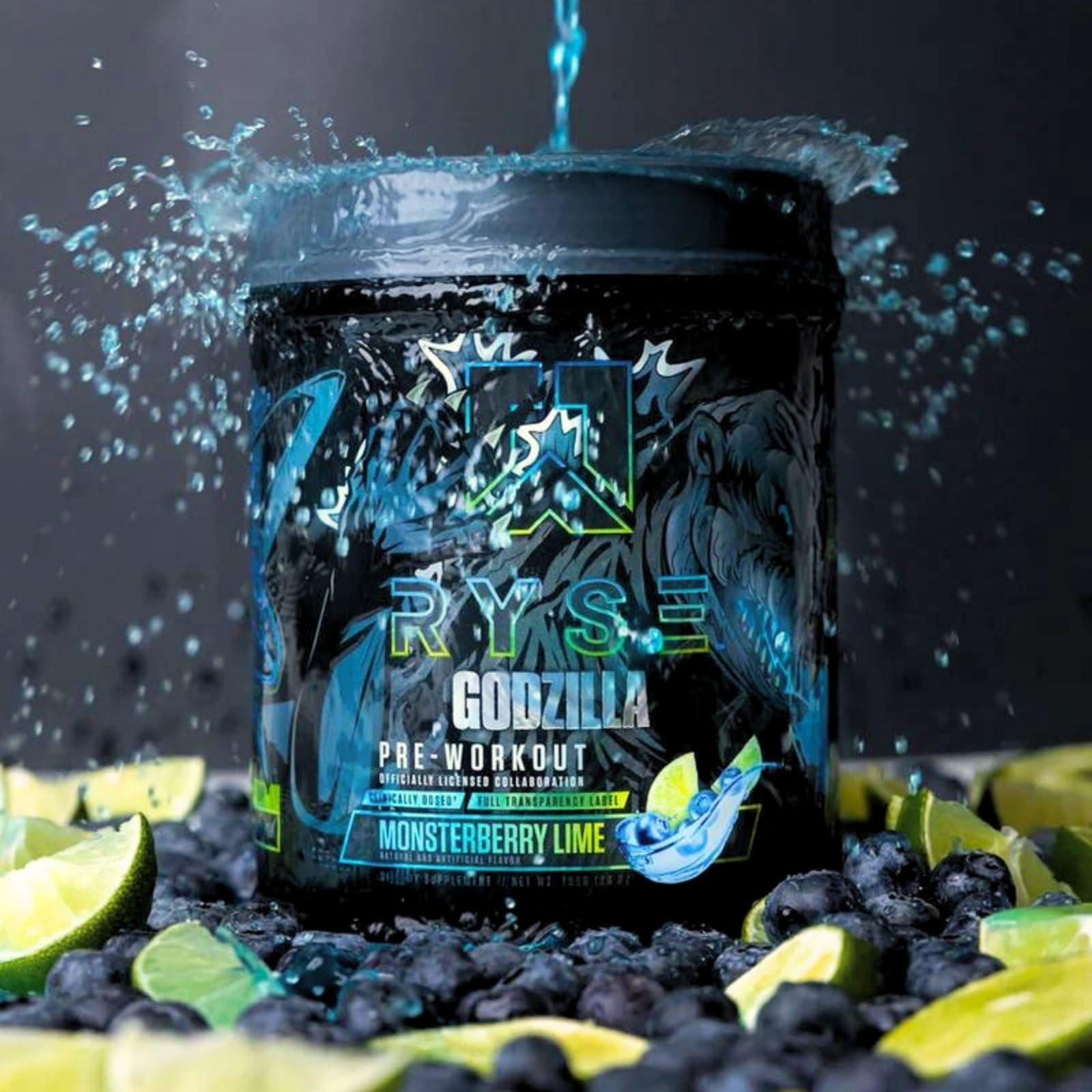 RYSE Godzilla X Noel Deyzel Pre Workout Powder - Monsterberry Lime - 400mg Caffeine, High Stim Pre-Workout for Men & Women with Citrulline & Beta Alanine - Energy, Pump & Focus - 20/40 Servings - Medaid International