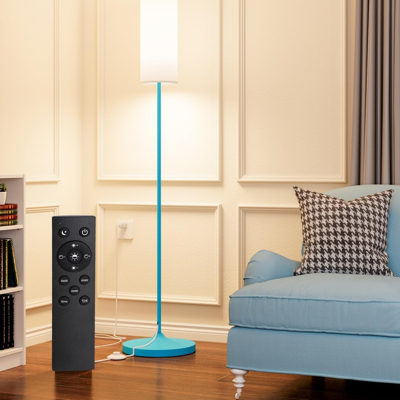 luckystyle LED Floor Lamp for Living Room, Dimmable Standing Lamps with Foot Switch,Remote Custom Color Temperature Black Pole Lamp with Lampshade,12W Led Bulb Tall Lamps for Office Kid Room Bedroom - Medaid International