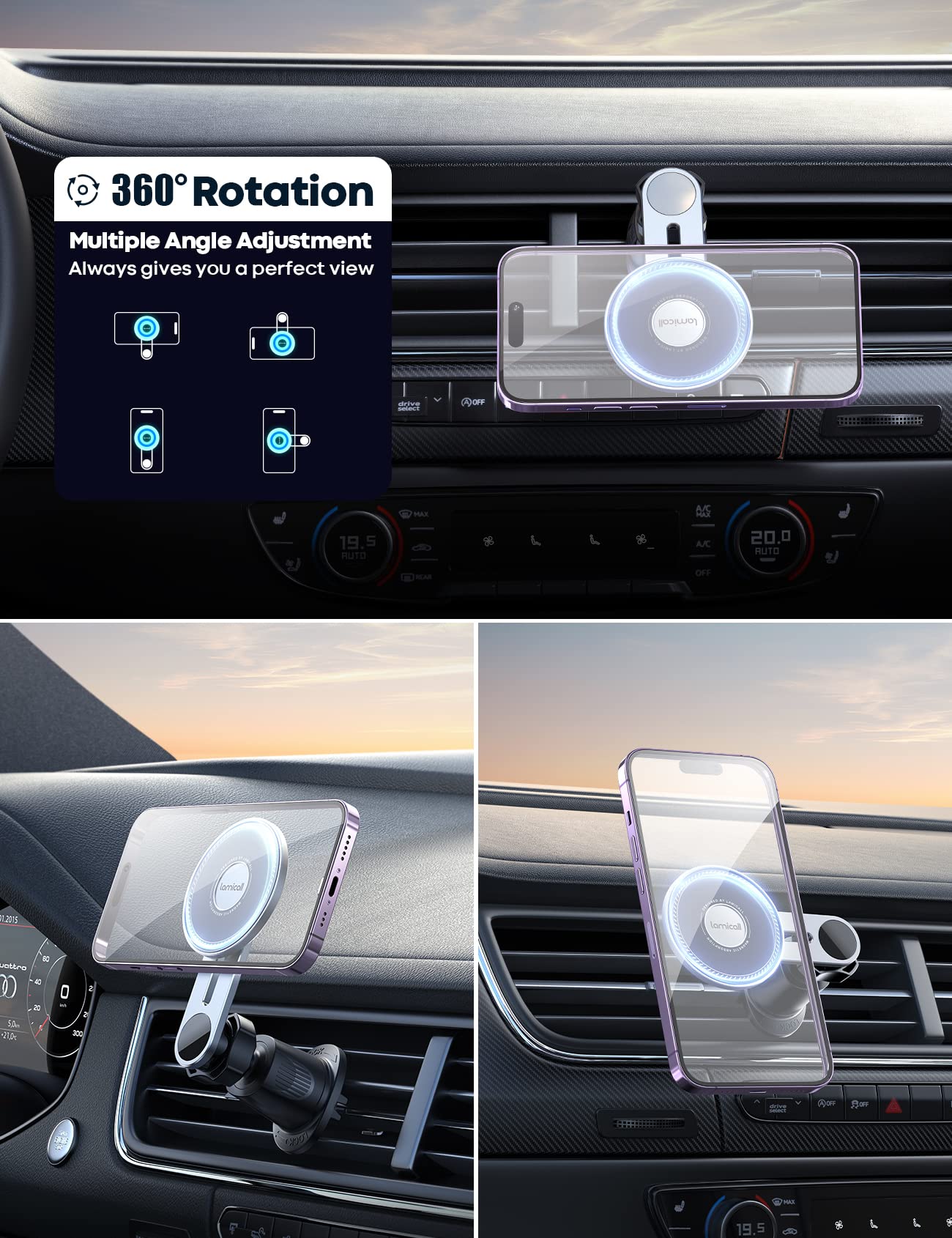 Lamicall Car Phone Mount & Foldable Phone Stand White -Bundle - Medaid International