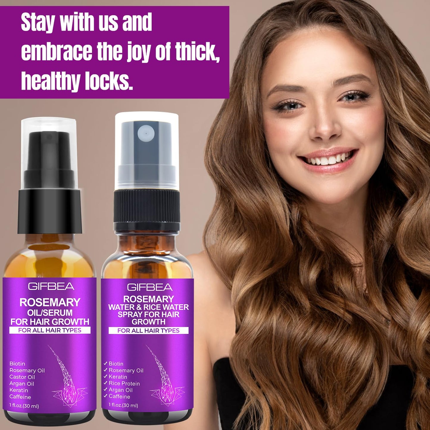 Rosemary Oil Hair Growth Serum W/Rosemary Water & Rice Water Spray Hair Growth,Biotin Castor Oil Argan Oil Caffeine Keratin Reduce Hair Loss,Restore Dry Damaged Hair Regrowth Treatments for Women Men - Medaid International