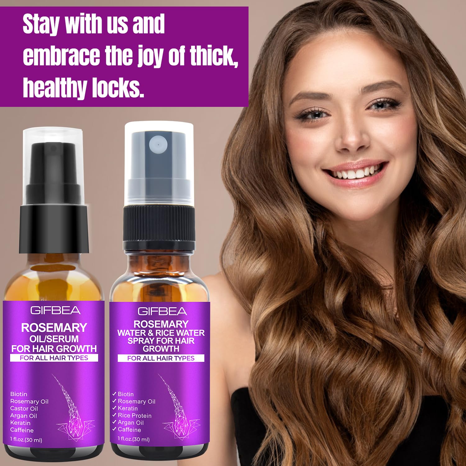 Rosemary Oil Hair Growth Serum W/Rosemary Water & Rice Water Spray Hair Growth,Biotin Castor Oil Argan Oil Caffeine Keratin Reduce Hair Loss,Restore Dry Damaged Hair Regrowth Treatments for Women Men - Medaid International