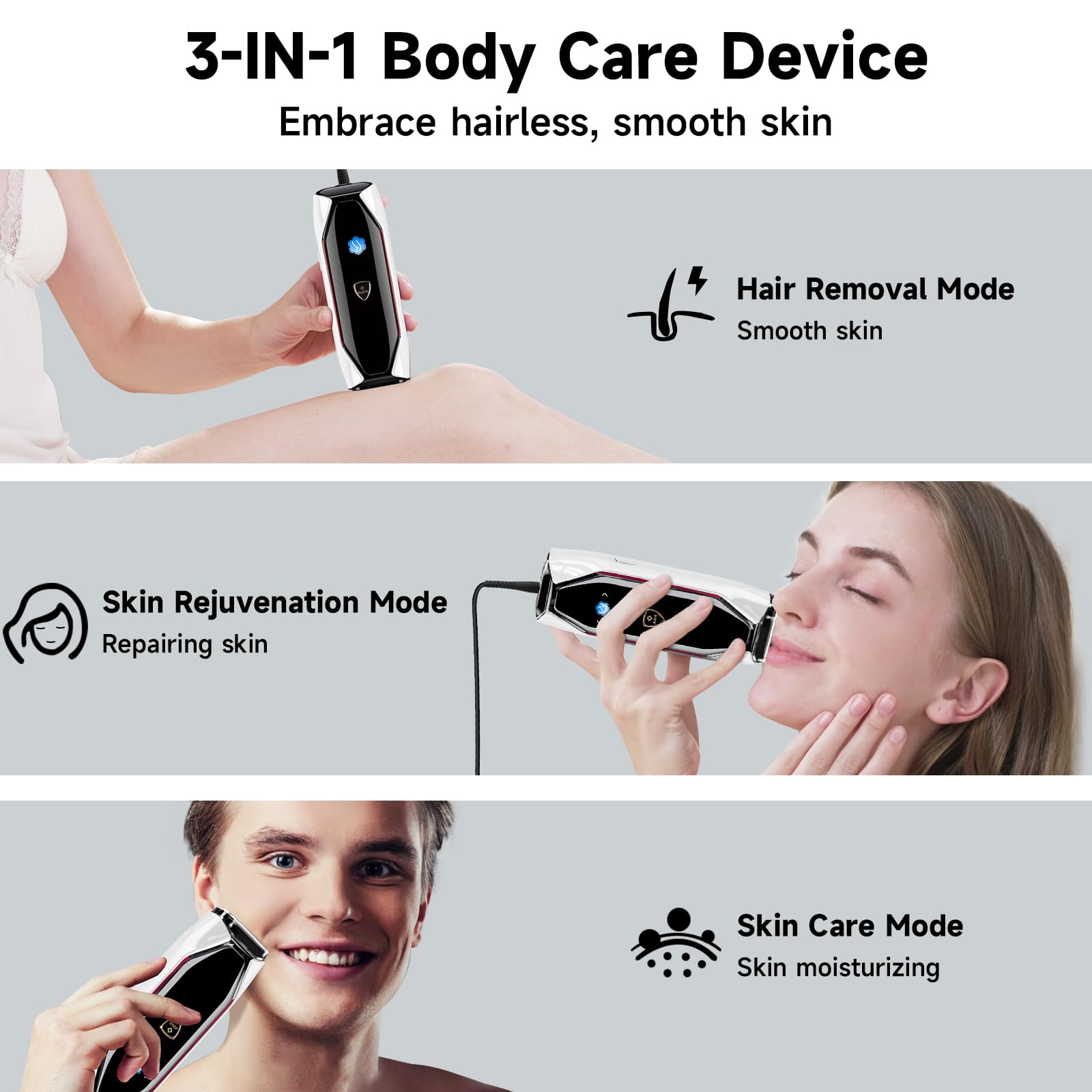 JOVS Laser Hair Removal, 37°F Painless Hair Removal Device with Sapphire Ice-Cooling, 3 in 1 Hair Removal & Skin Rejuvenation for Women and Men, 8 Modes Skin Care for Whole Body, Touch Screen, White - Medaid International