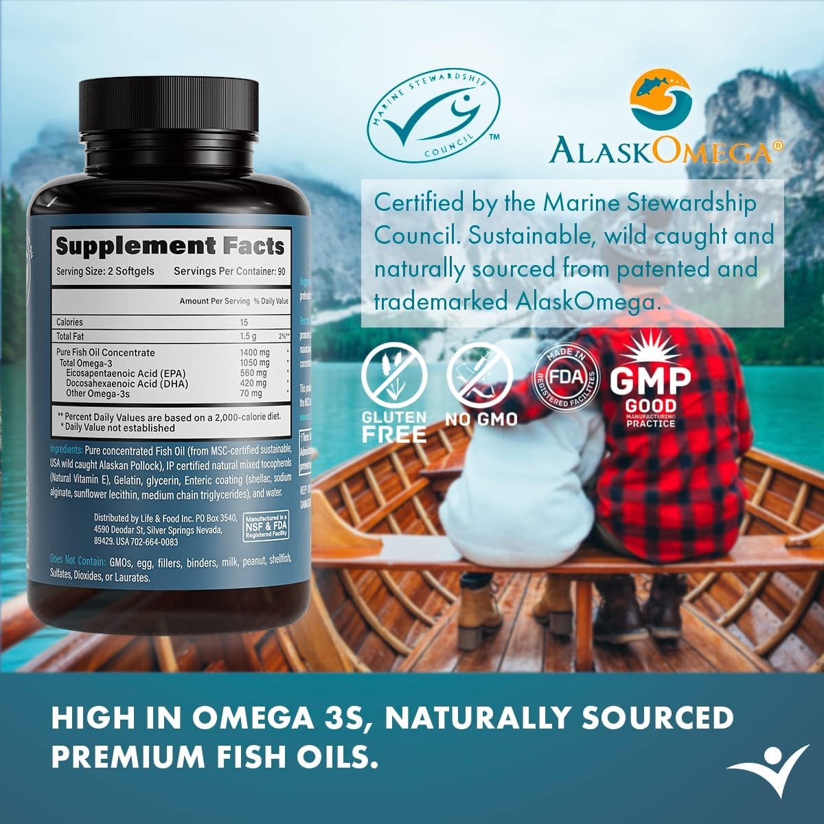 Omega-3 Supreme 1400 mg Wild Alaskan Fish Oil | IFOS Certified EPA DHA, Sustainable, Burpless, Veg Enteric Coated for Absorption (3 Mo Supply,180 Softgels) - Medaid International