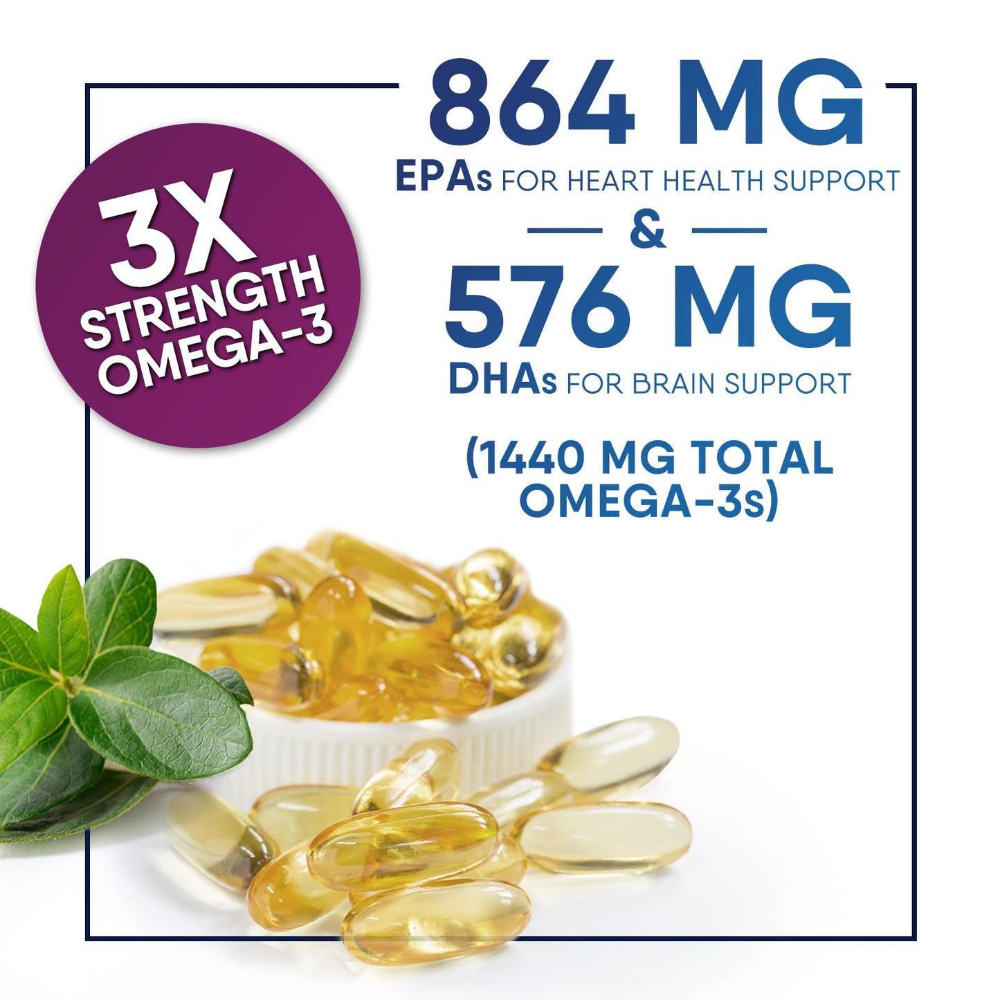 Omega 3 Fish Oil 2400 mg - Triple Strength Omega3, EPA & DHA Fatty Acids Supplement - Natural Support for Immune, Heart & Brain Health - Wild Caught, Non-GMO, Lemon Flavor, Burpless - 180 Softgels - Medaid International