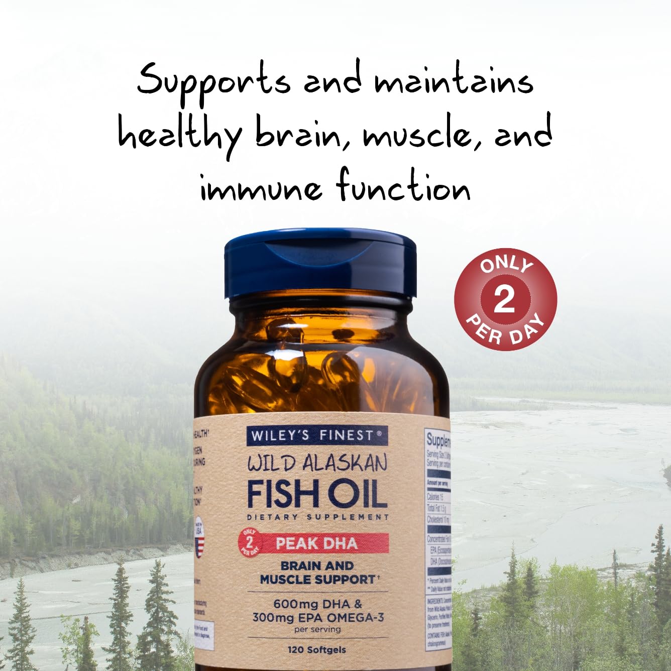 Wiley's Finest Wild Alaskan Fish Oil Peak DHA - 900mg EPA and DHA Omega-3s - 120 Softgels (60 Servings) - Medaid International
