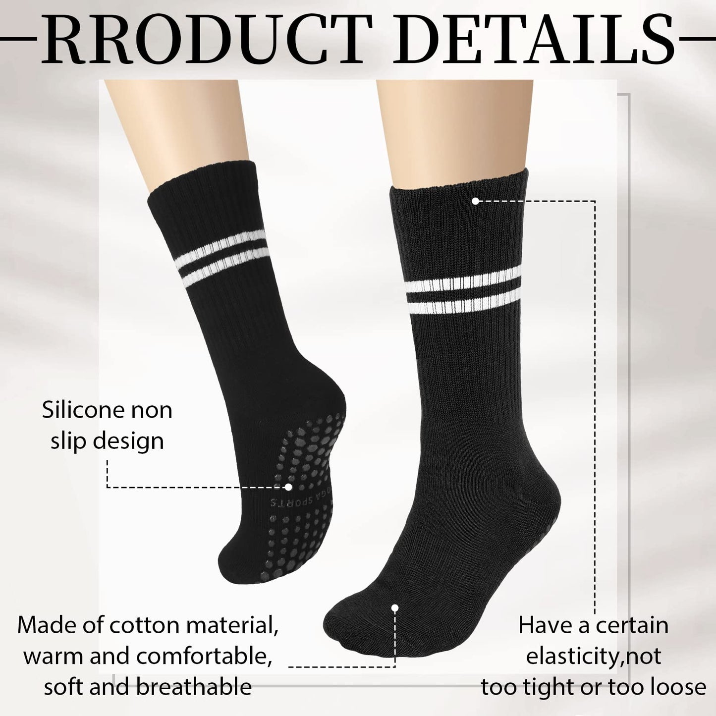 Sureio 6 Pairs Women Long Pilates Grip Socks with Non Slip Crew Grippy Socks with Stripe for Sports Yoga Barre Ballet (Classic Color) - Medaid International