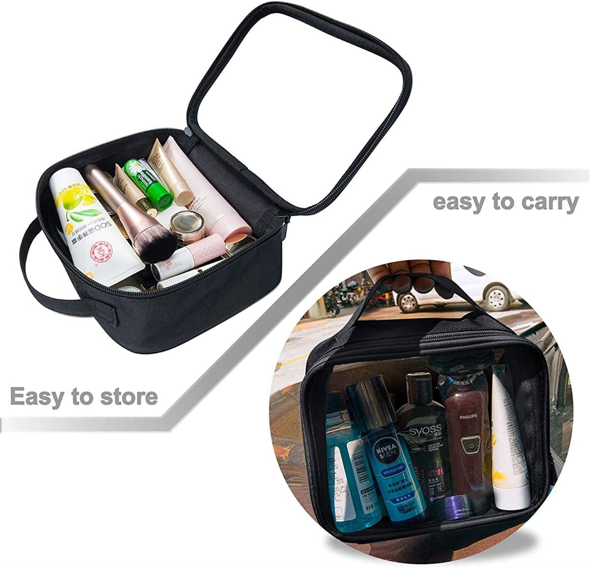 KASTWAVE Toiletry Bag With Handle Strap, Clear Travel Liquids Toiletries & Cosmetics Organizer Carry-On Luggage for Women and Men 3 Pack (Same Size)