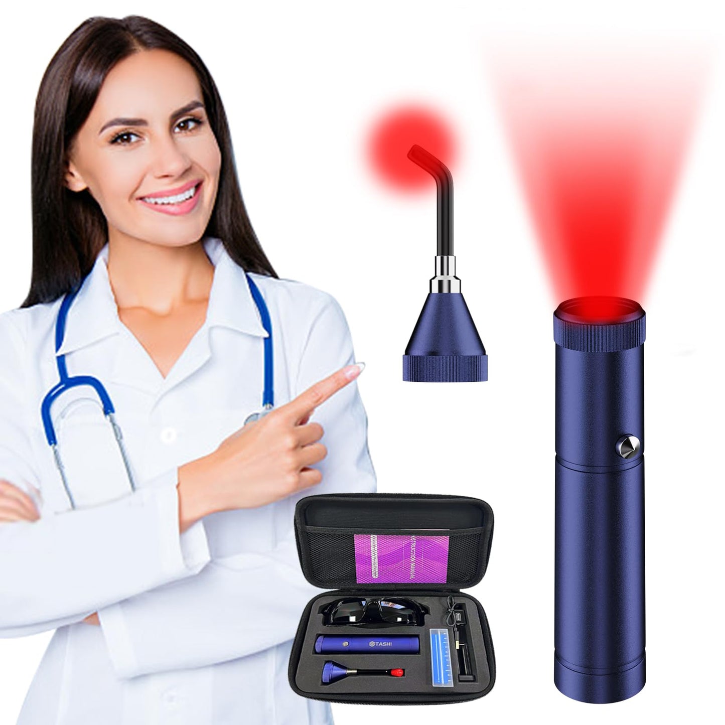 Tashi Red Light Therapy Device, Cold Sore Canker Sore Treatment Device, Infrared Light Therapy for Lips Mouth Nose Ear Knee Feet Hands Joint Muscle Nerve Pain Relief with Removable Tip - Medaid International