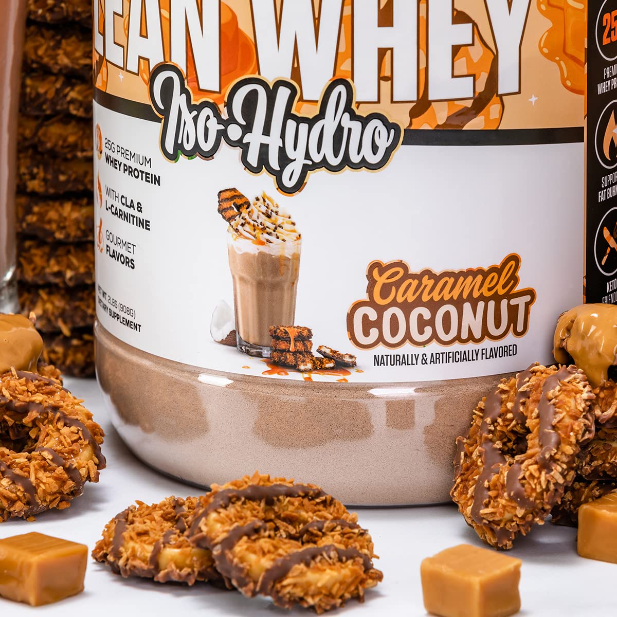 Musclesport Lean Whey Revolution™ Protein Powder - Whey Protein Isolate - Low Calorie, Low Carb, Low Fat, Incredible Flavors - 25g Protein per Scoop (2LB, Coconut Caramel) - Medaid International