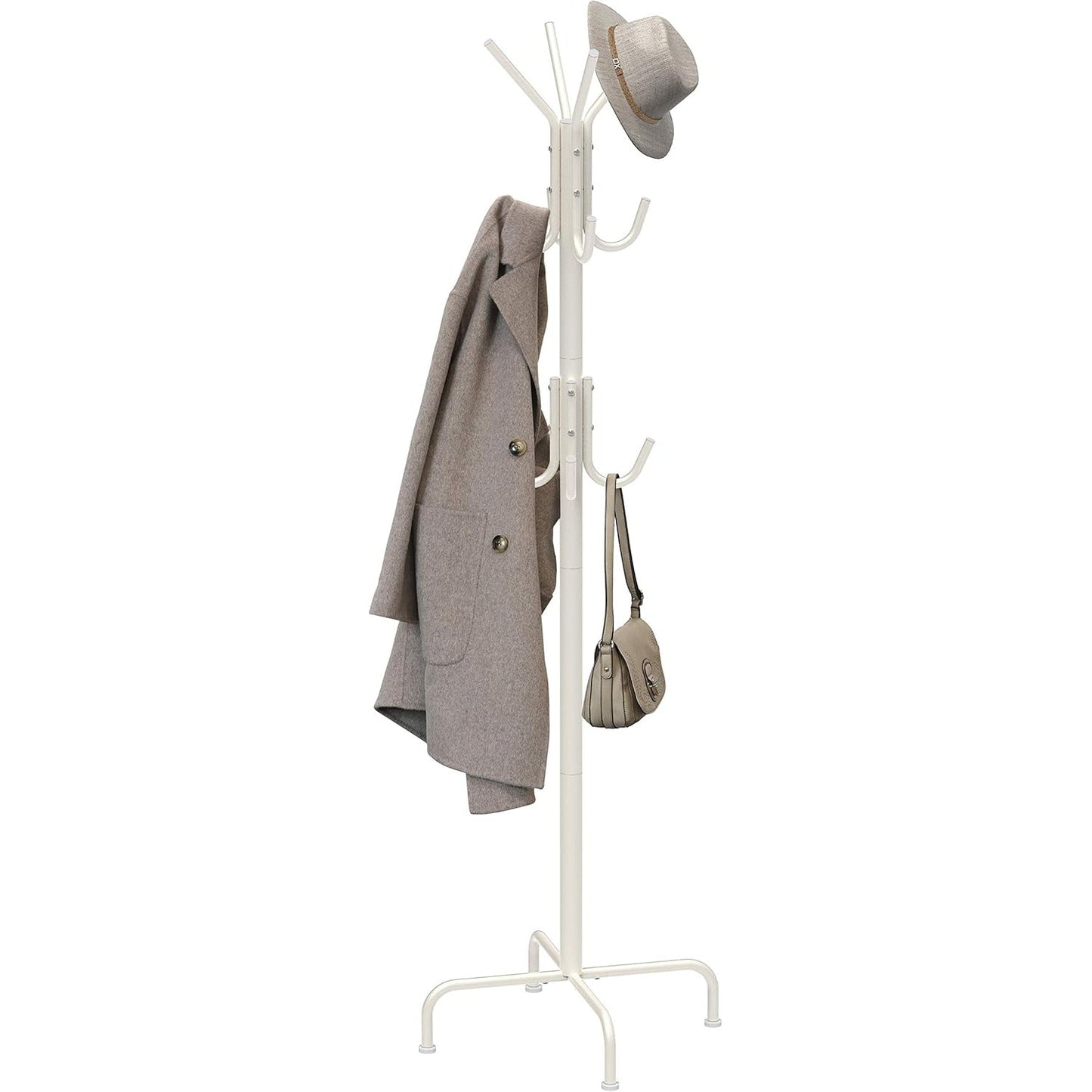 Simple Houseware Standing Coat and Hat Hanger Organizer Rack, 12 Hooks White - Medaid International